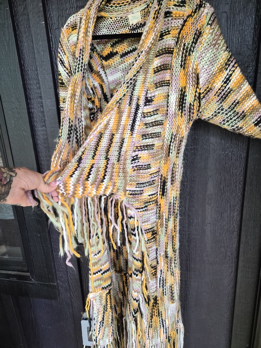 Blue Buttercup Multicolor Fringe Knit Duster Cardigan View 2